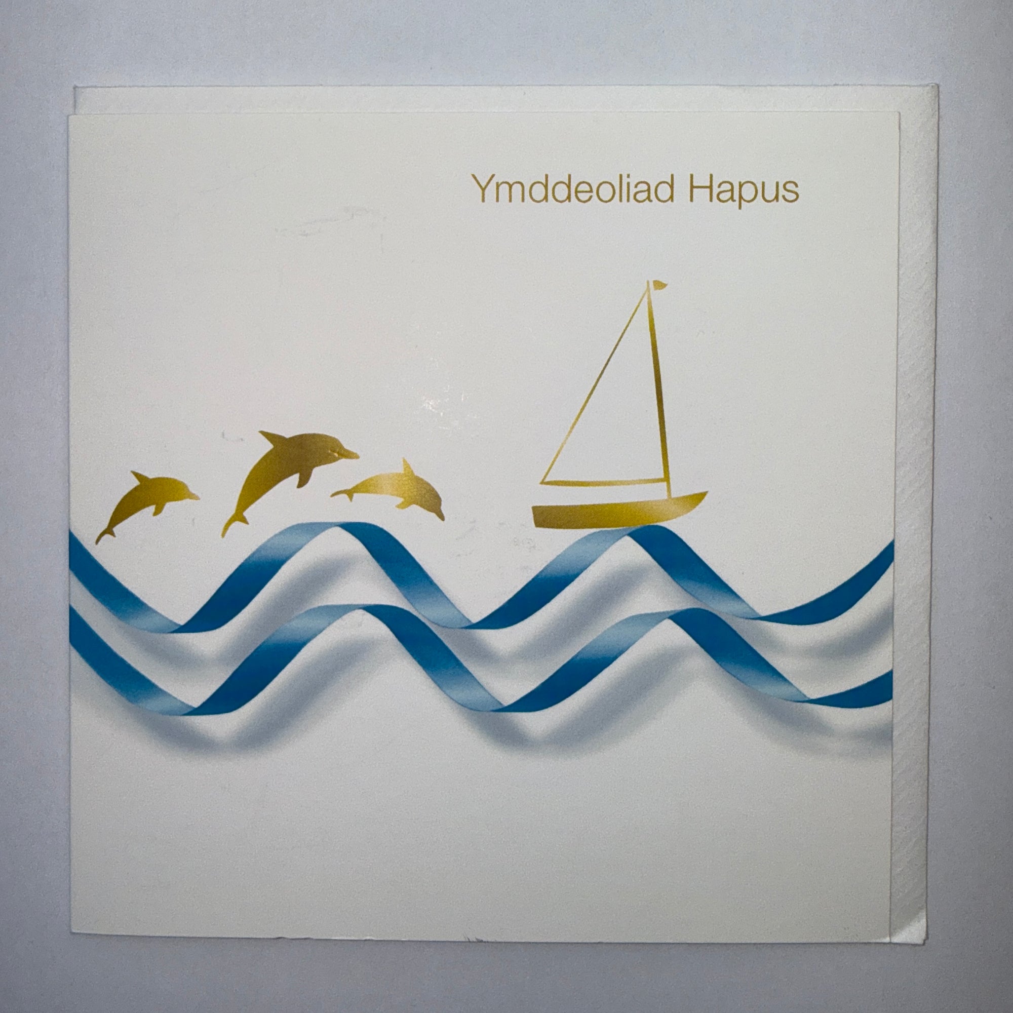 Ymddeoliad Hapus Blue Ribbon And Dolphin Card