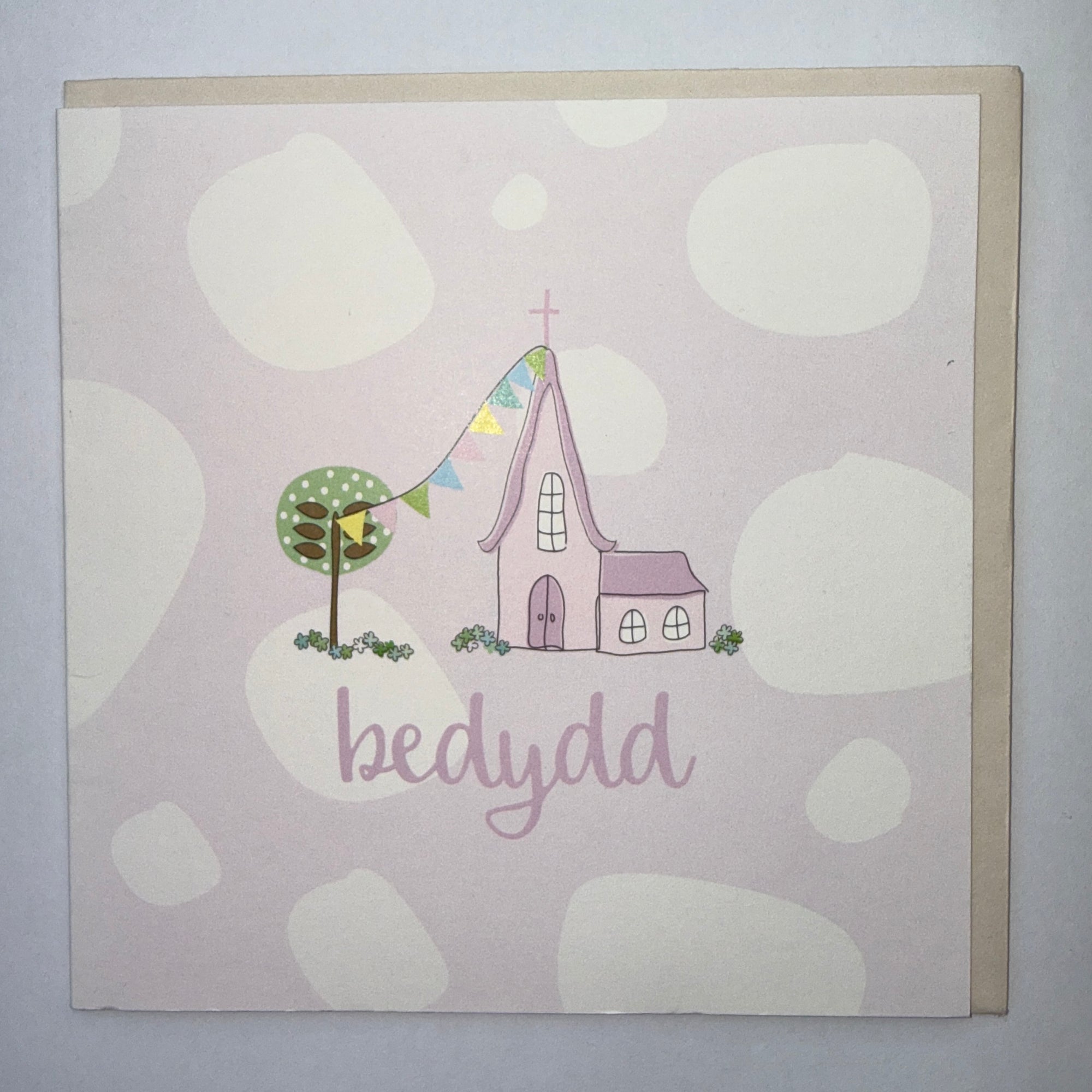 Bedydd Pink Church With Bunting Card