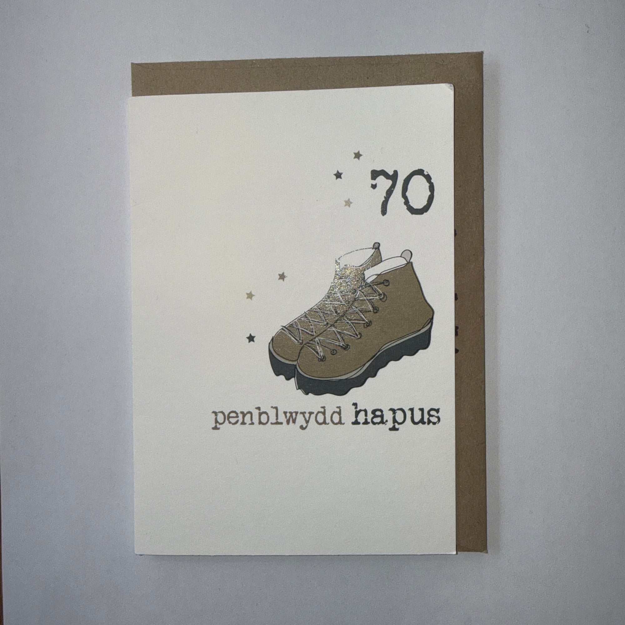 Penblwydd Hapus 70 Walking Boots Card