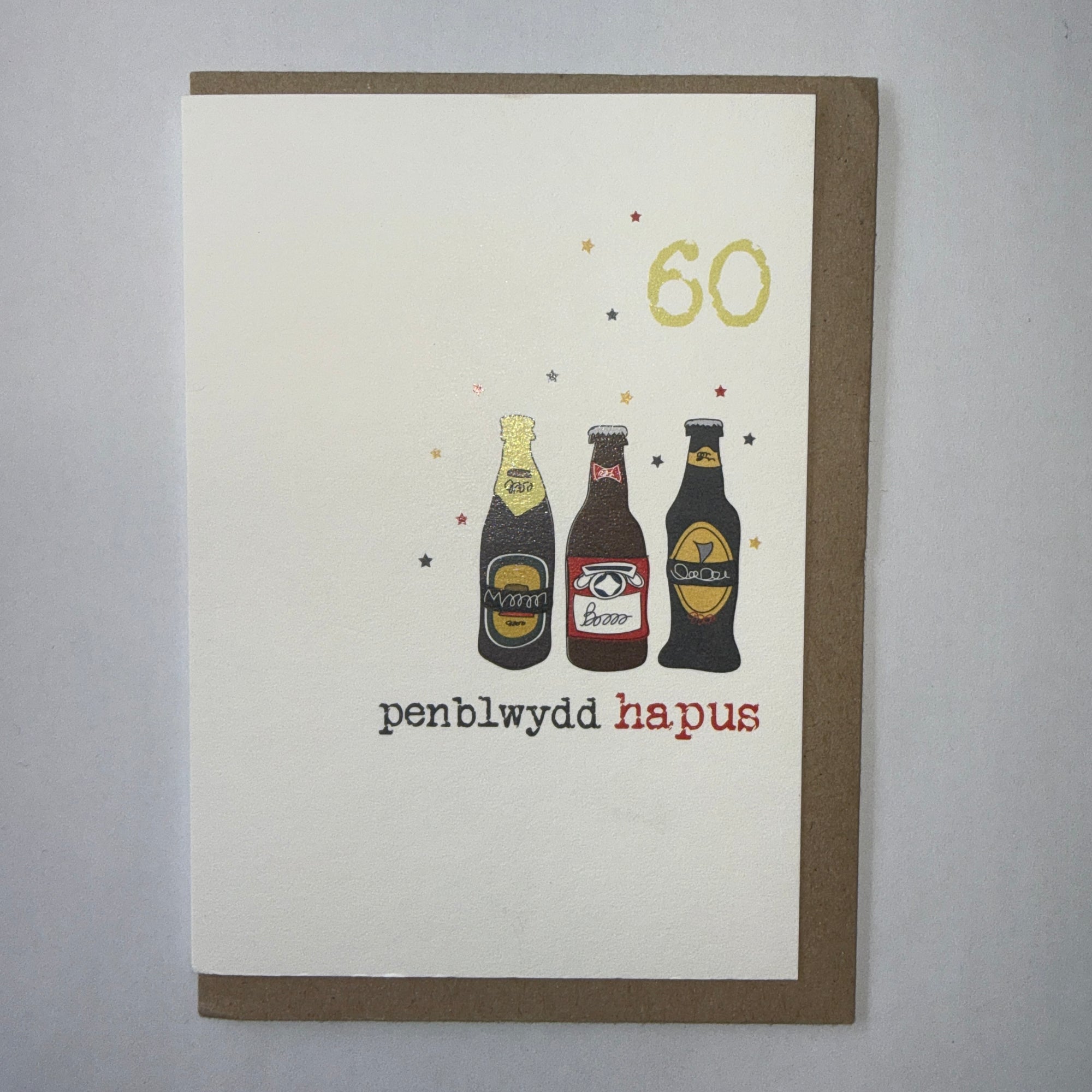 Penblwydd Hapus 60 Beer Bottles Card