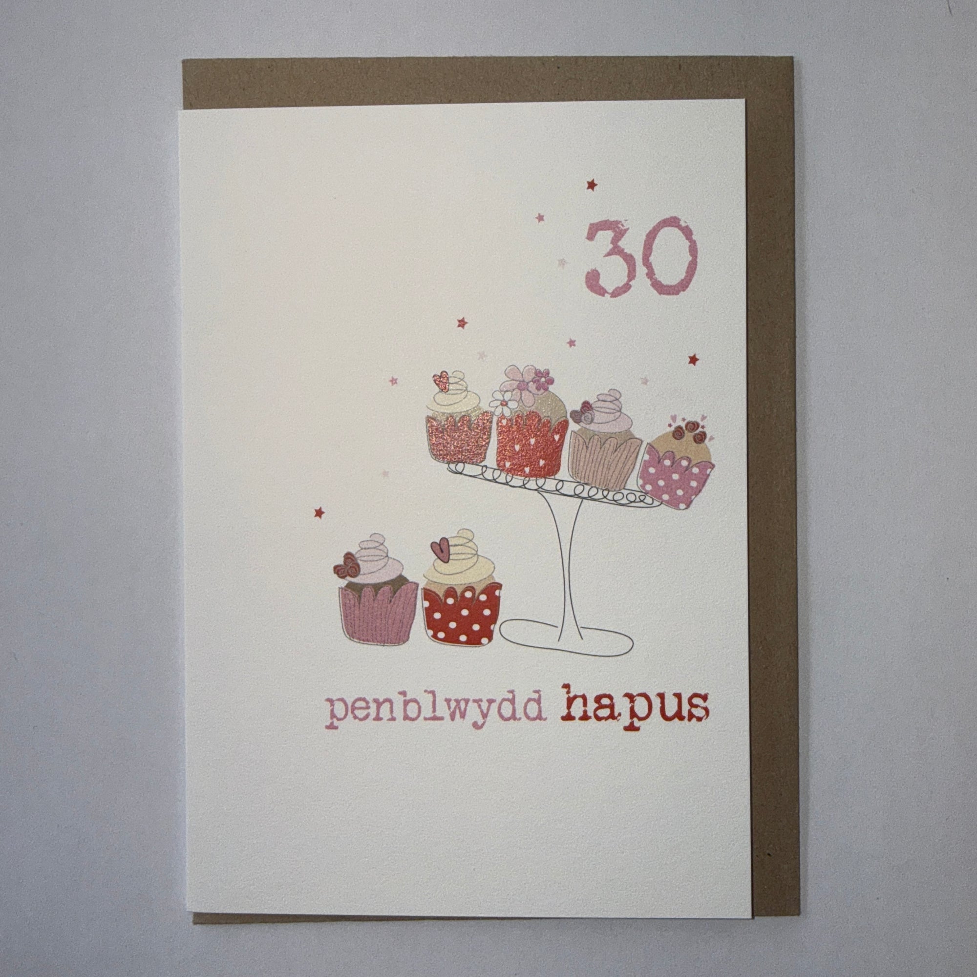 Penblwydd Hapus 30 Pink Cupcakes Card