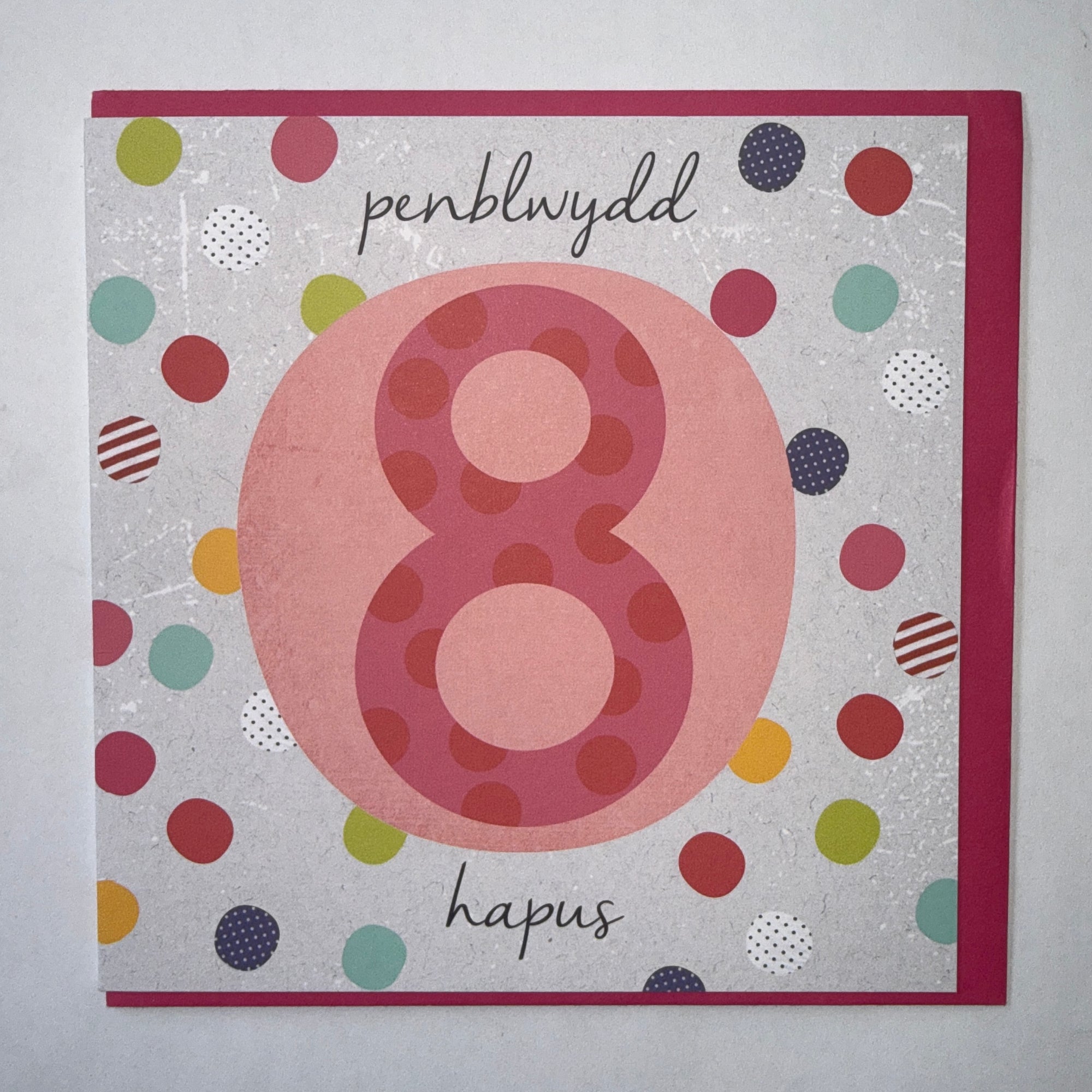 Penblwydd Hapus 8 Pink Spots Card