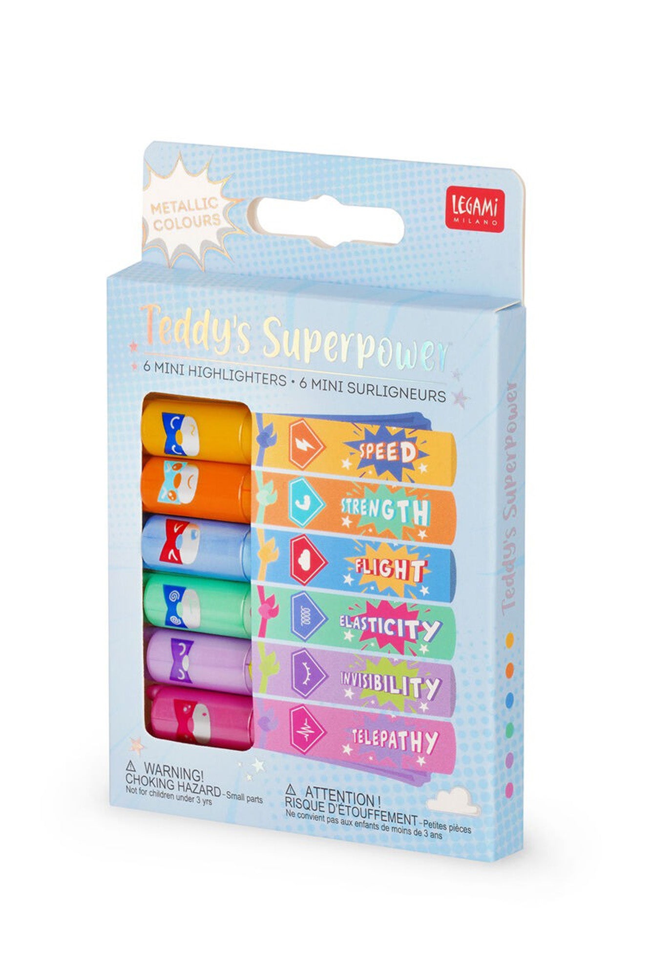 Legami - Set of 6 Mini Highlighters - Teddy's Superpower