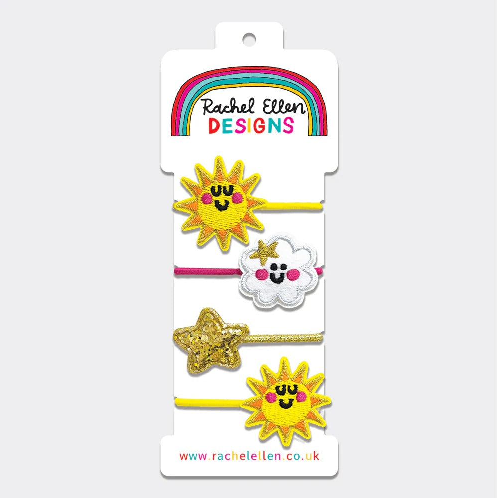 Rachel Ellen -Hair Elastics (4 Pack) - Suns, Cloud, Glitter Star