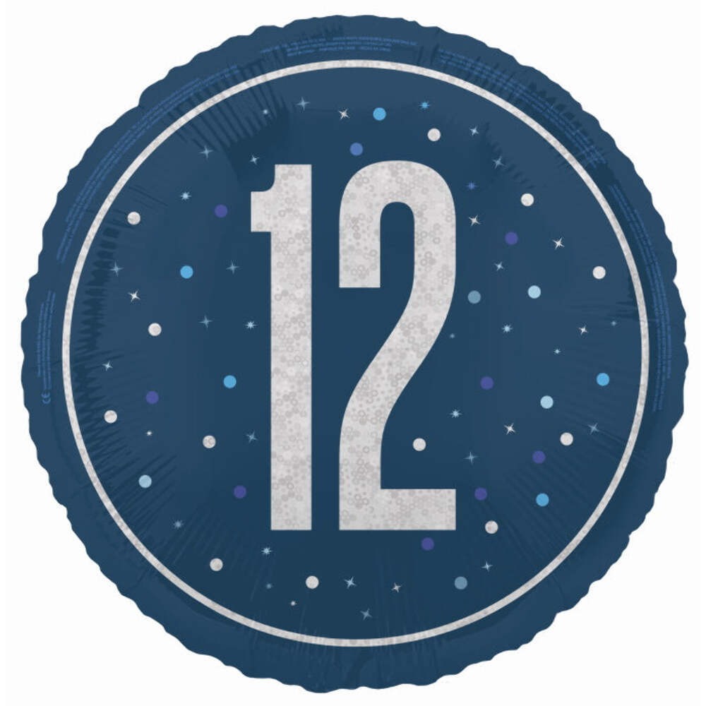 18 inch 12th Birthday Blue Glitz Foil Balloon