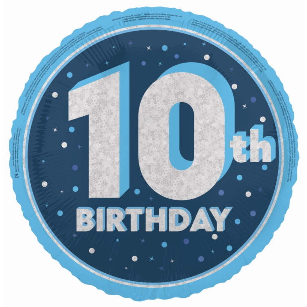 18 inch 10th Birthday Blue Glitz Foil Balloon