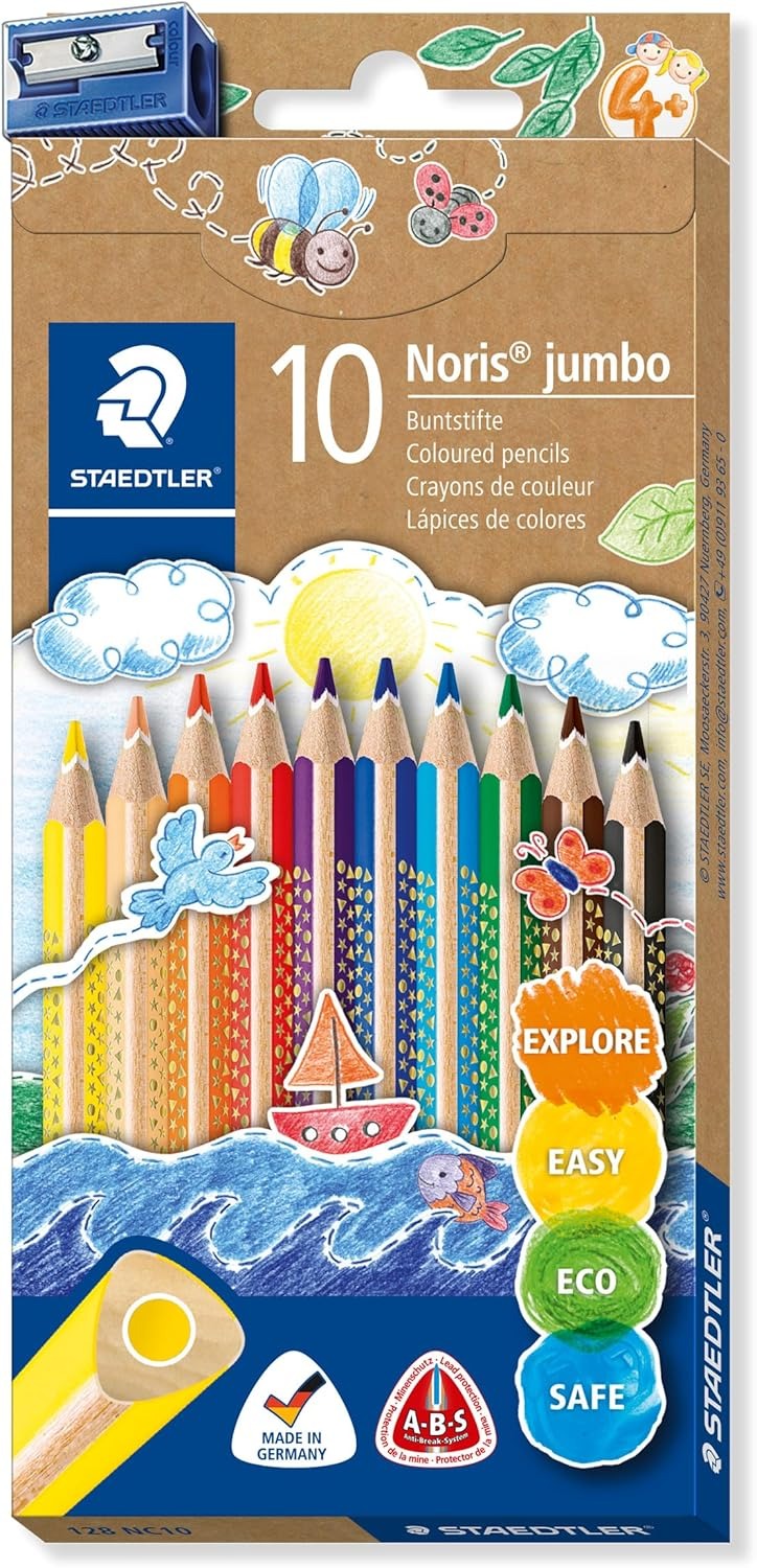 Staedtler Noris Jumbo Colouring Pencils x 10 + Pencil Sharpener