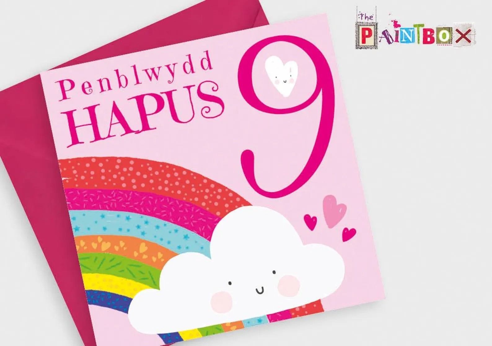 Penblwydd Hapus 9 Pink Rainbow & Cloud Card