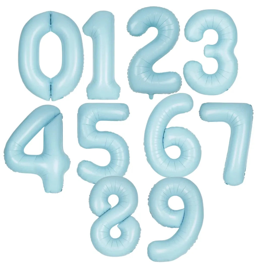 Large number helium balloon - matte pastel blue 0-9