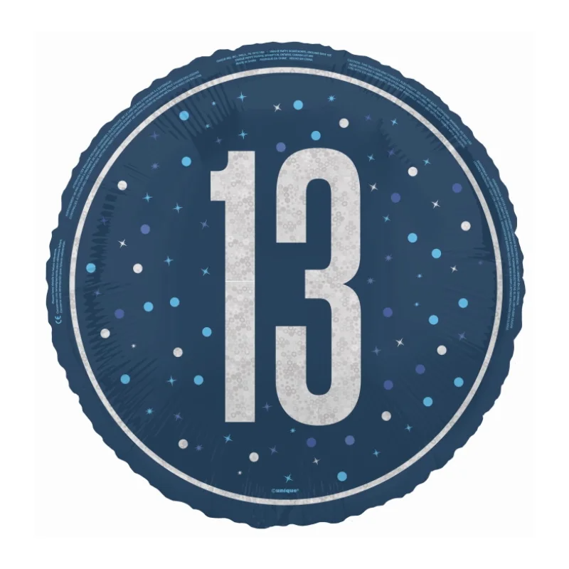 18 inch 13th Birthday Blue Glitz Foil Balloon