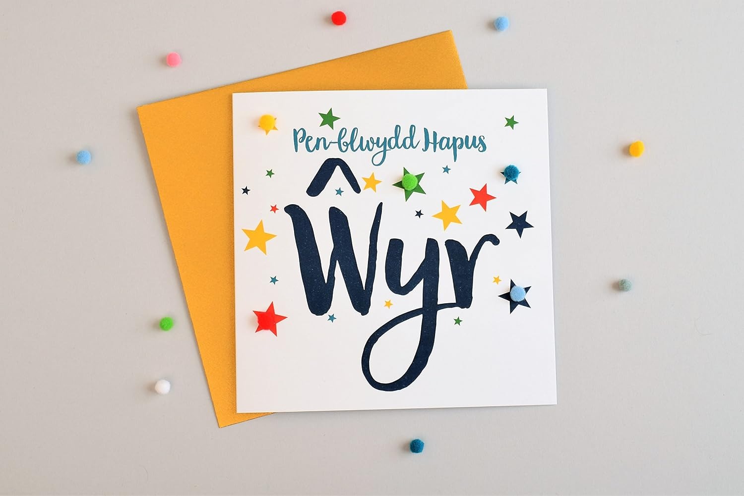 Penblwydd Hapus Wyr Pom Pom Card
