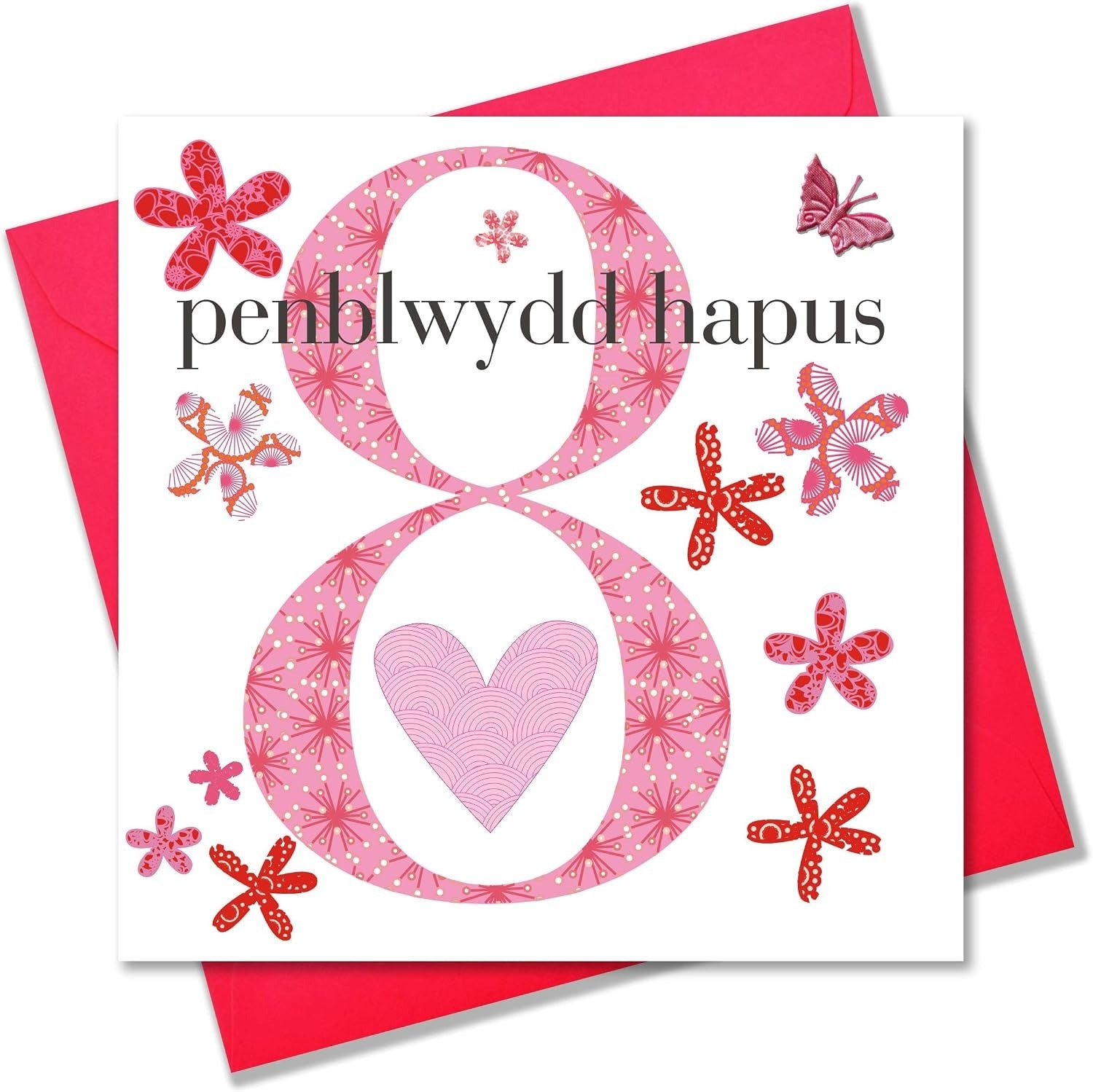 Penblwydd Hapus 8 Pink Flowers Card