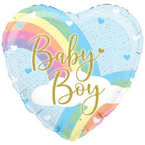 18 inch Baby Boy Rainbow Heart Balloon