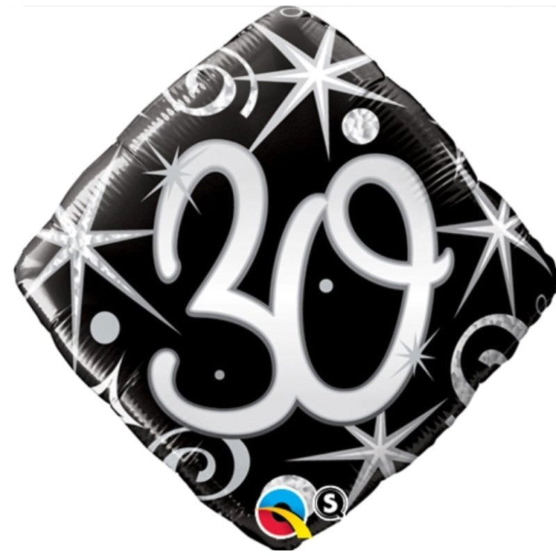 18 inch Age 30 Black and Silver Diamond Balloon