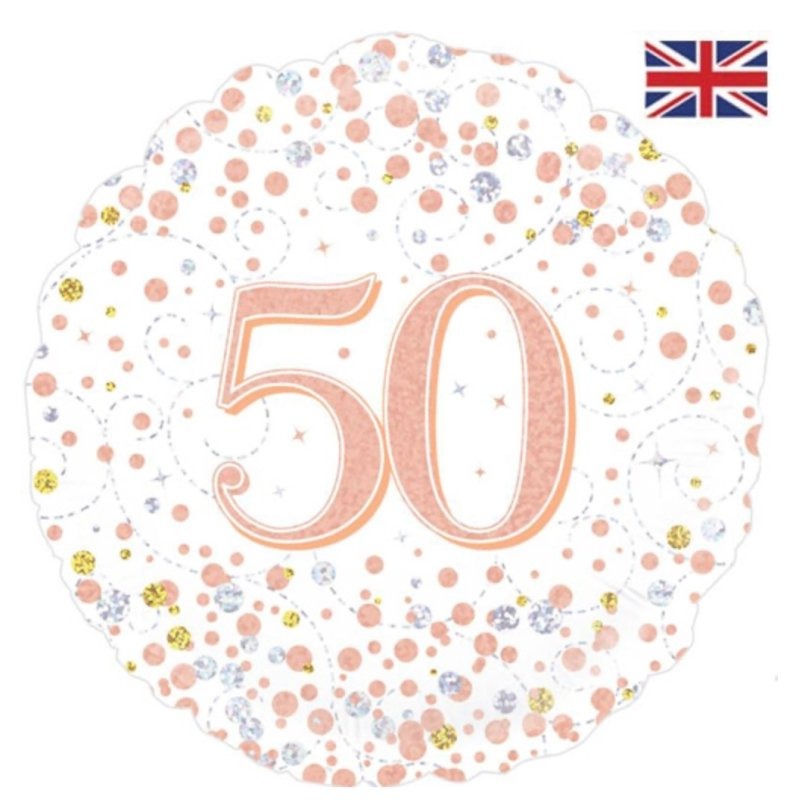 18 inch Age 50 White And Rose Gold Sparkling Fizz Balloon