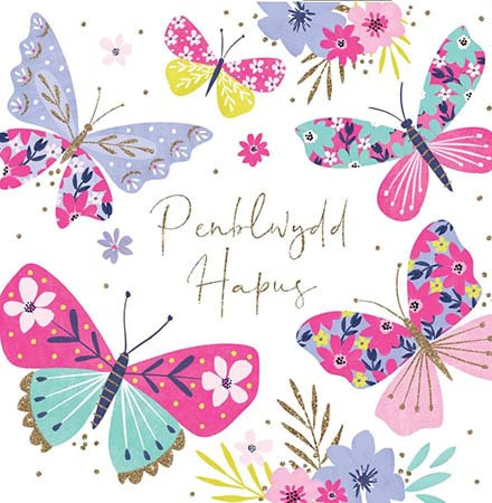 Penblwydd Hapus Pink Butterflies Card