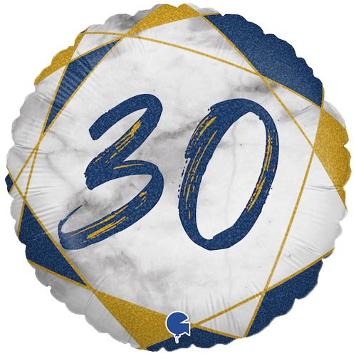 18 inch Marble Mate Blue Age 30 Foil Balloon