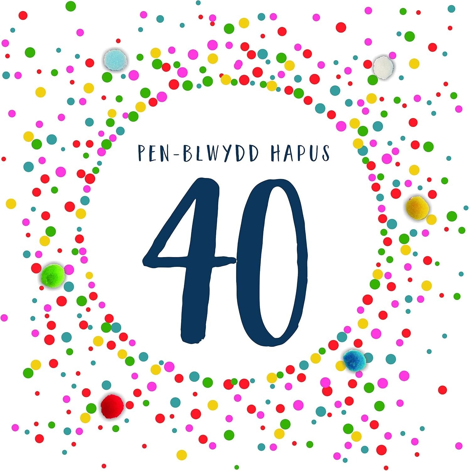 Penblwydd Hapus 40 Multicoloured Pom Pom Card