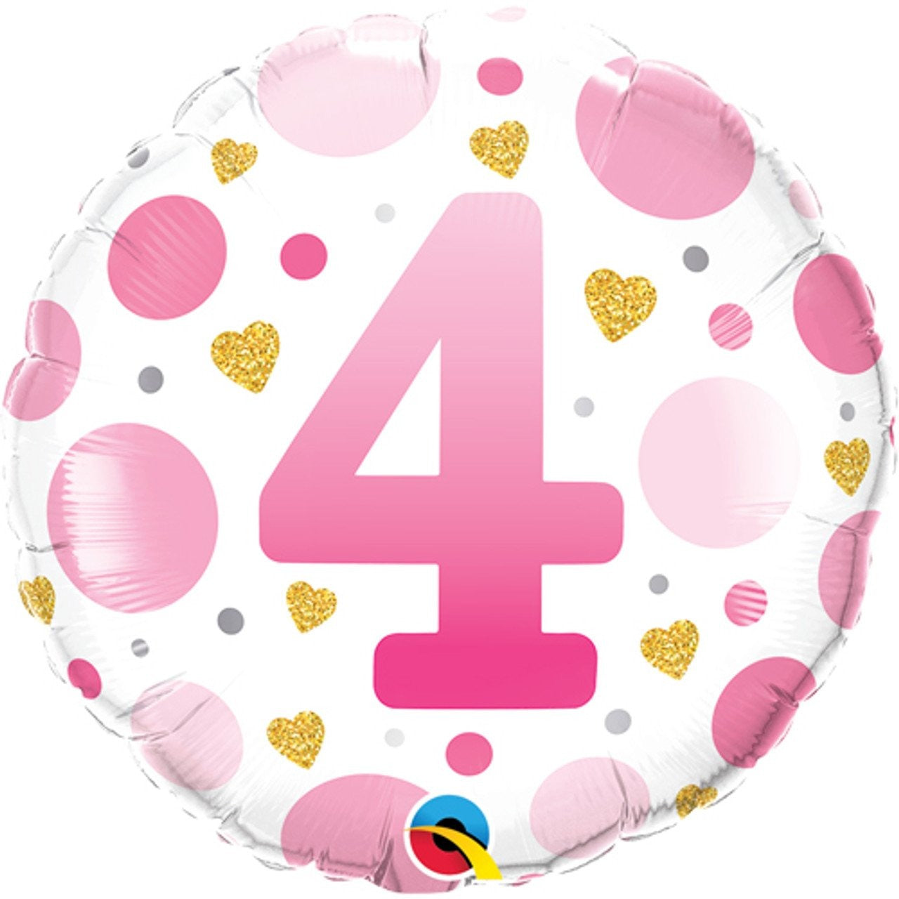 18 inch Age 4 Pink Dots & Gold Hearts Balloon