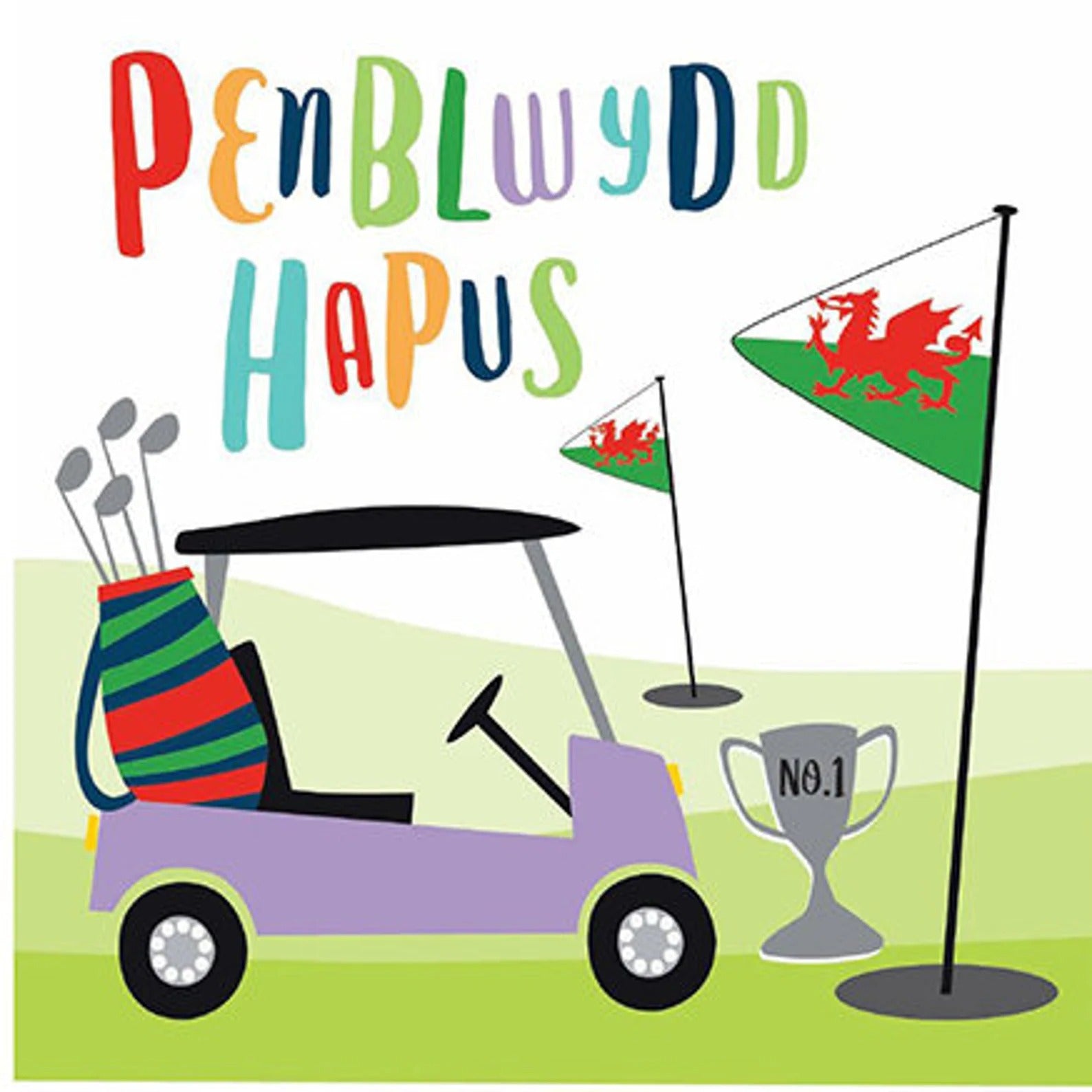 Penblwydd Hapus Golf Buggy Card