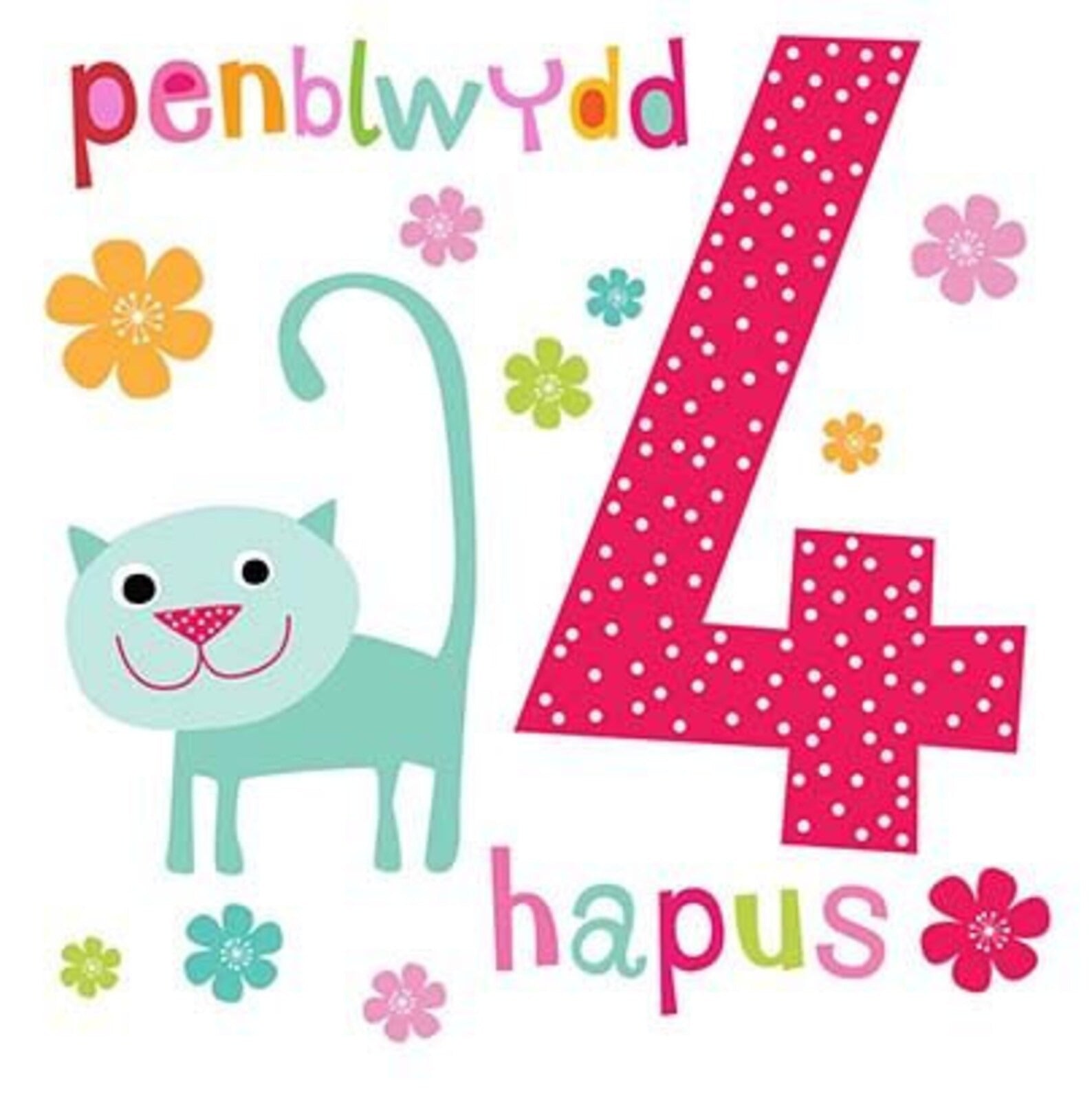 Penblwydd Hapus 4 Cat Card
