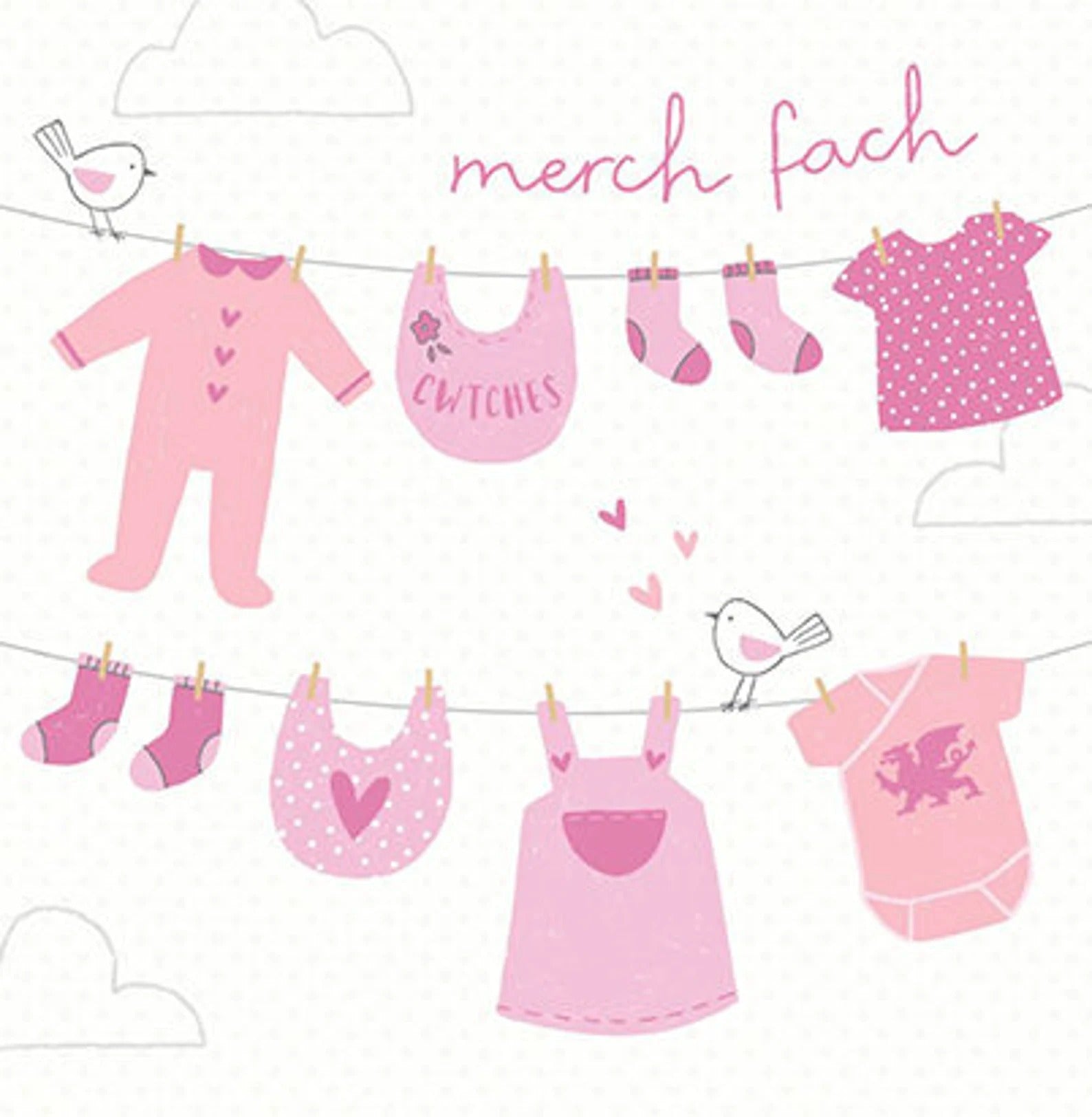 Merch Fach Pink Baby Clothes Washing Line Card