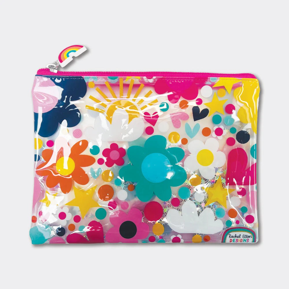 Rachel Ellen Clear Pencil Case - Flowers, Hearts & Stars