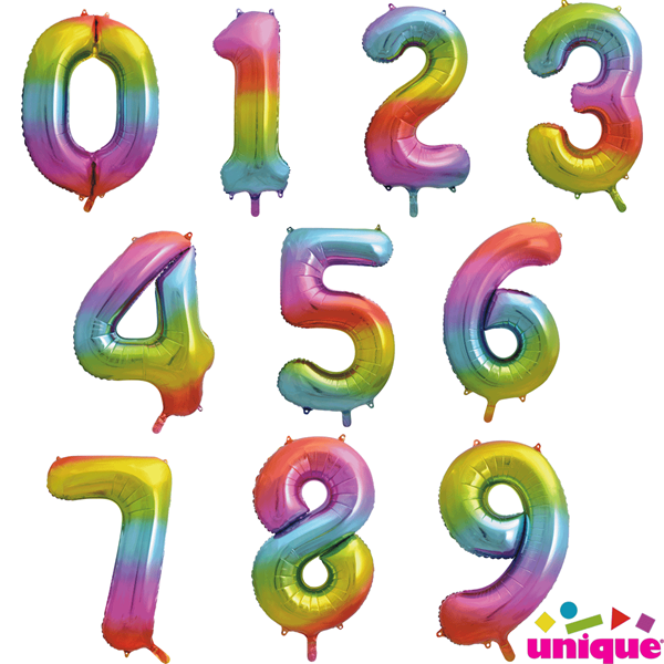 Large number helium balloon - rainbow 0-9