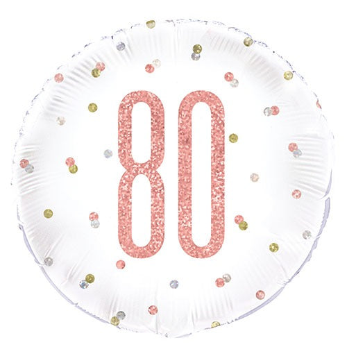18 inch Age 80 White and Rose Gold Sparkling Fizz Balloon