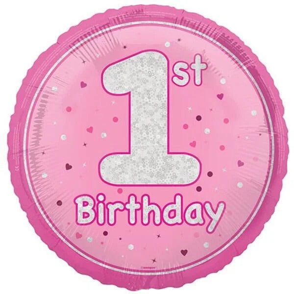 18 inch 1st Birthday Pink Glitz Foil Balloon