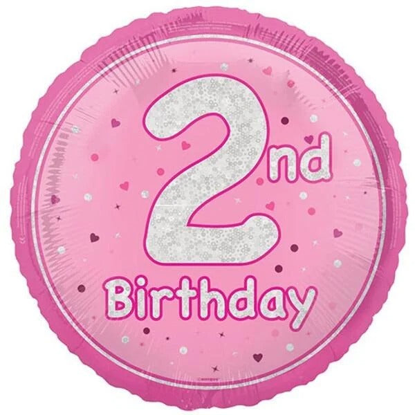 18 inch 2nd Birthday Pink Glitz Foil Balloon