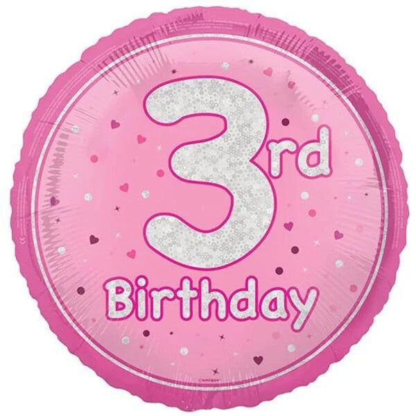 18 inch 3rd Birthday Pink Glitz Foil Balloon