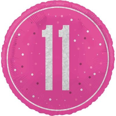 18 inch 11th Birthday Pink Glitz Foil Balloon