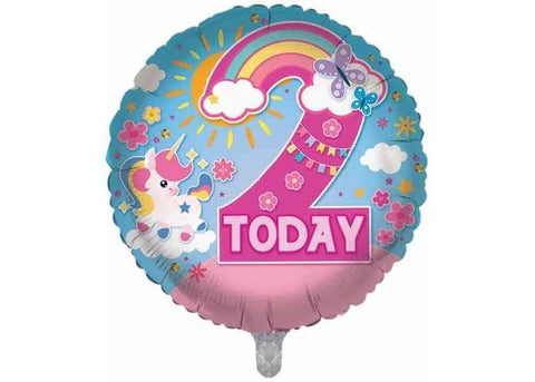 18 inch Age 2 Rainbow Unicorn Balloon