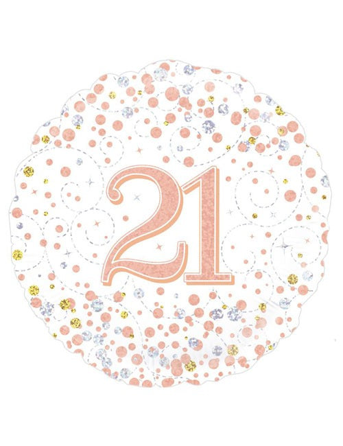 18 inch Age 21 White and Rose Gold Sparkling Fizz Balloon