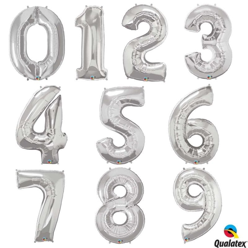 Large number helium balloon - silver 0-9