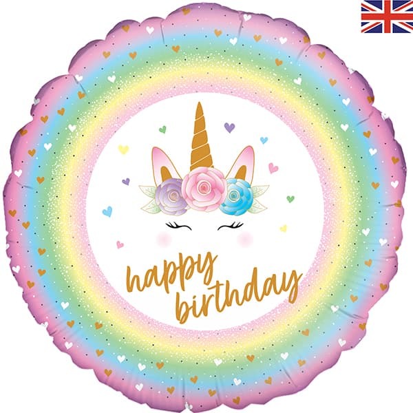 18 inch Birthday Pastel Unicorn Flowers Foil Balloon