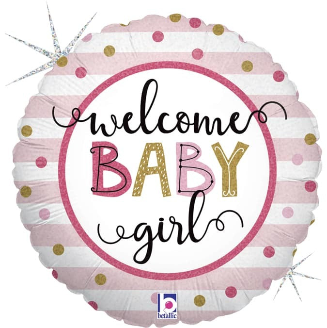 18 inch New Baby Balloon - Baby Girl Pink & Gold Dots