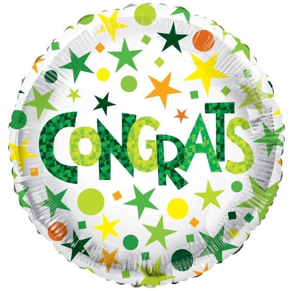 18 inch Congratulations - Congrats Green Stars Balloon