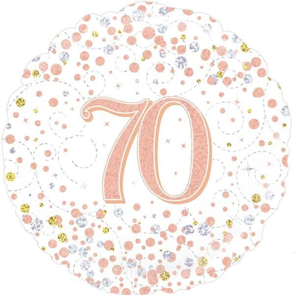 18 inch Age 70 White and Rose Gold Sparkling Fizz Balloon