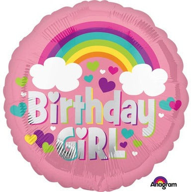 18 inch Birthday Girl Balloon - Rainbow and Hearts