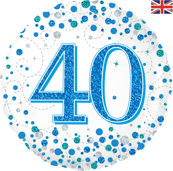 18 inch 40th Birthday White & Blue Fizz Foil Balloon