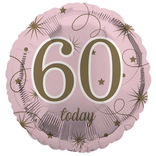 18 inch 60 Today Pink & Gold Stars Foil Balloon