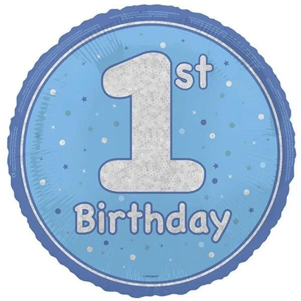 18 inch 1st Birthday Blue Glitz Foil Balloon
