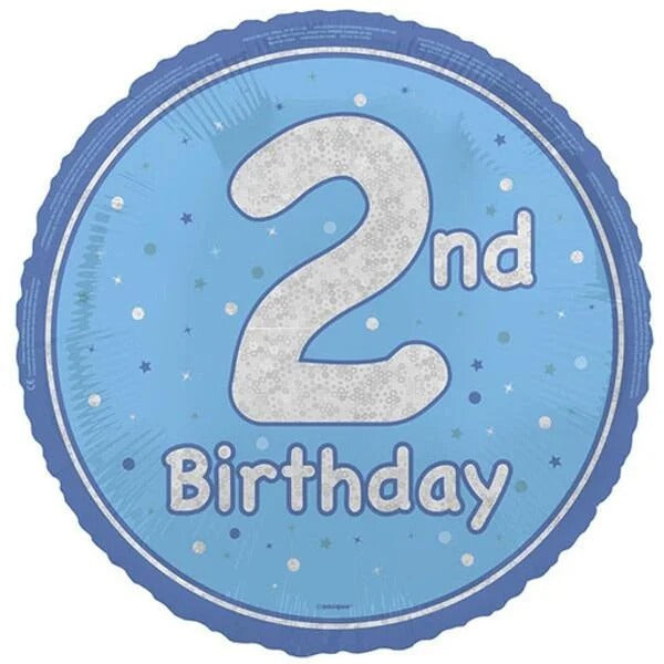 18 inch 2nd Birthday Blue Glitz Foil Balloon