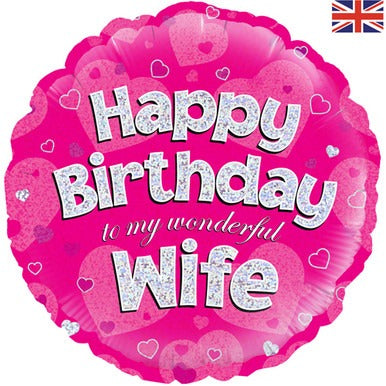 18 inch Happy Birthday Wife Round Foil Balloon