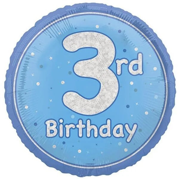 18 inch 3rd Birthday Blue Glitz Foil Balloon