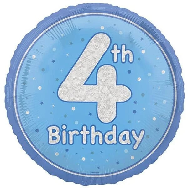 18 inch 4th Birthday Blue Glitz Foil Balloon