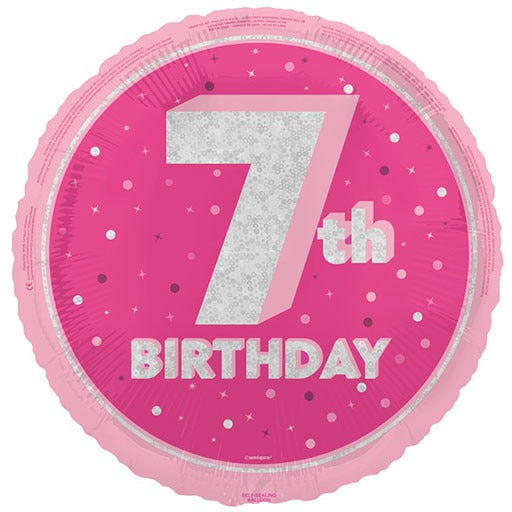 18 inch 7th Birthday Pink Glitz Foil Balloon