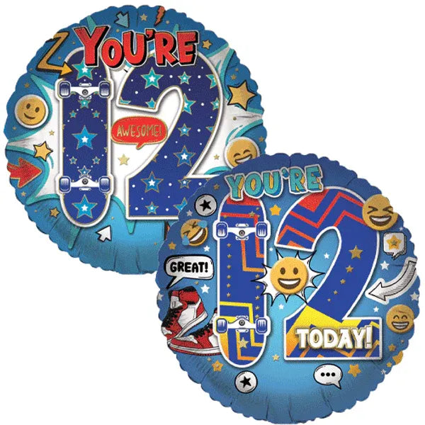 18 inch Skateboard Stars Age 12 Foil Balloon